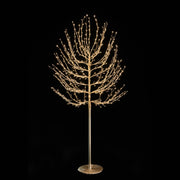 Albero decorativo natalizio dorato con rami luminosi e micro LED bianco caldo su sfondo nero alto 150cm.