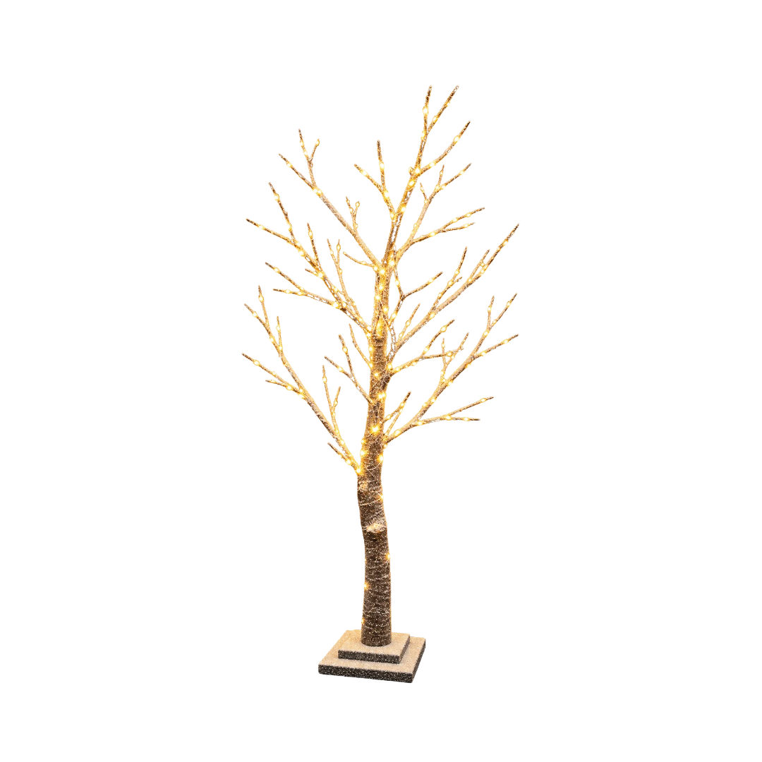 Albero spoglio innevato Garden Team da 90 cm con rami luminosi, LED bianco caldo e base quadrata