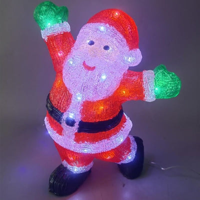 Figura natalizia luminosa raffigurante Babbo Natale in posa festosa con le braccia alzate, illuminata da LED.