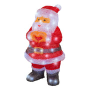 Babbo Natale decorativo in acrilico con vestito rosso su fondo bianco.