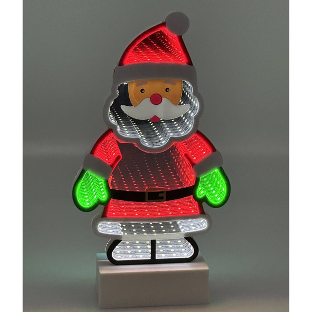 Decorazione luminosa natalizia raffigurante Babbo Natale con guanti verdi ed effetto ottico Infinity Light.