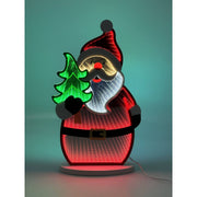 Decorazione luminosa natalizia raffigurante Babbo Natale con albero verde, effetto ottico Infinity Light.