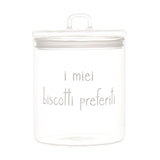 Barattolo in vetro borosilicato con chiusura ermetica e scritta bianca "i miei biscotti preferiti".