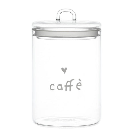 Barattolo in vetro borosilicato con scritta bianca "caffè".