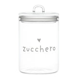 Barattolo in vetro borosilicato con scritta bianca "zucchero".