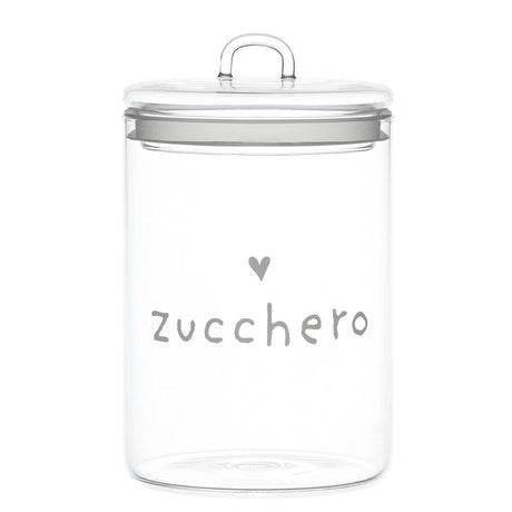 Barattolo in vetro borosilicato con scritta bianca "zucchero".