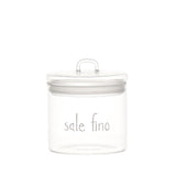 Barattolo in vetro borosilicato ermetico con scritta "sale fino" in bianco.