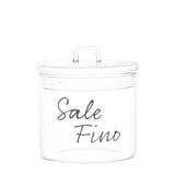 Barattolo in vetro borosilicato ermetico con scritta "sale fino" in nero.