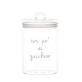 Barattolo in vetro borosilicato con scritta bianca "un po' di zucchero".