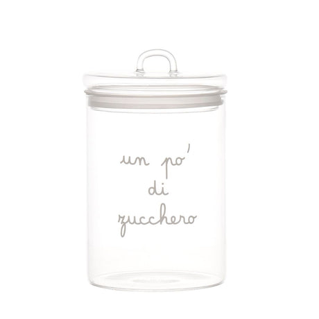Barattolo in vetro borosilicato con scritta bianca "un po' di zucchero".