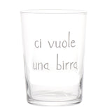 Bicchiere in vetro temperato da 50 cl con scritta bianca "ci vuole una birra".
