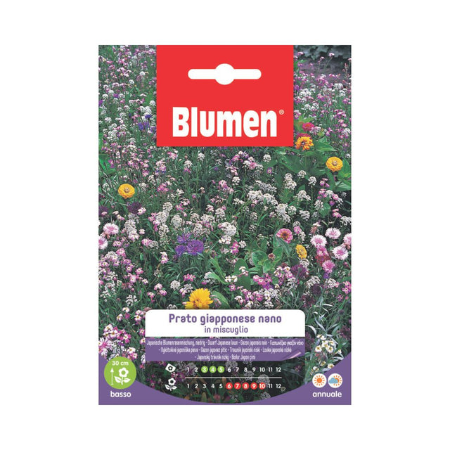 Confezione Blumen Prato Giapponese Nano in miscuglio, miscela annuale di fiori colorati per creare prati fioriti ornamentali bassi fino a circa 30 cm