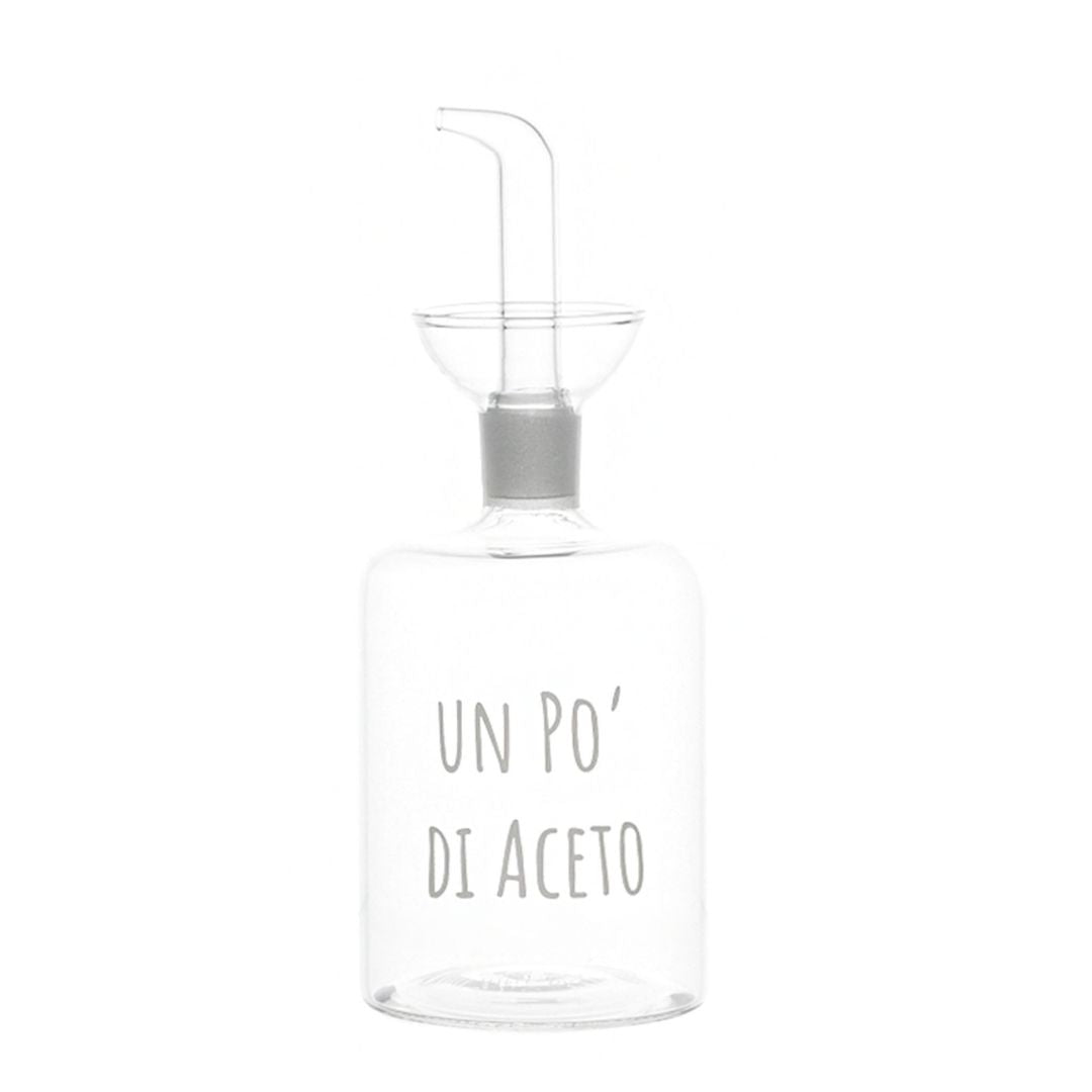 Bottiglia in vetro per aceto con beccuccio anti-goccia e scritta "un po' di aceto".
