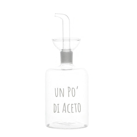 Bottiglia in vetro per aceto con beccuccio anti-goccia e scritta "un po' di aceto".