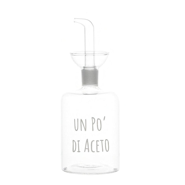 Bottiglia in vetro per aceto con beccuccio anti-goccia e scritta "un po' di aceto".