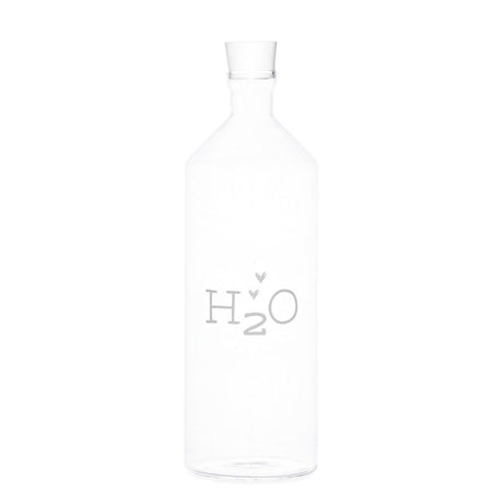 Bottiglia con tappo in vetro borosilicato con scritta bianca "H2O".