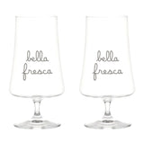 Set di due calici per birra con scritta "bella fresca".