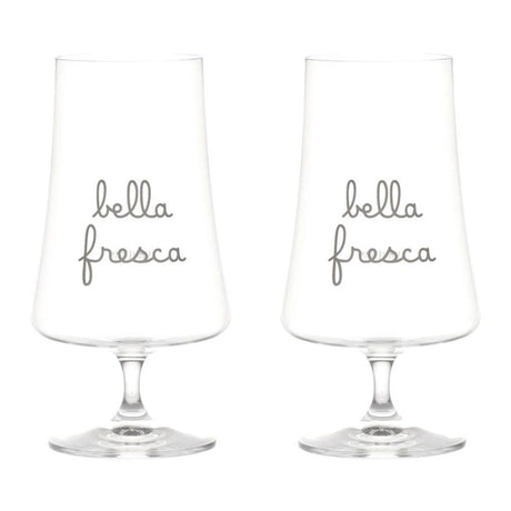 Set di due calici per birra con scritta "bella fresca".