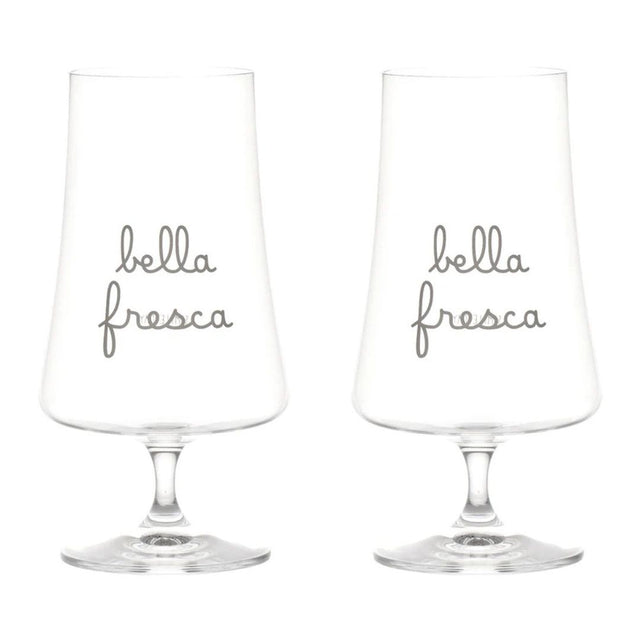 Set di due calici per birra con scritta "bella fresca".