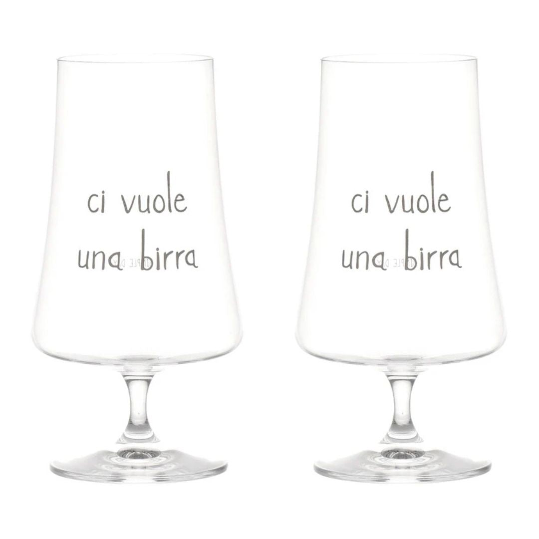 Set di due calici per birra con scritta "ci vuole una birra".