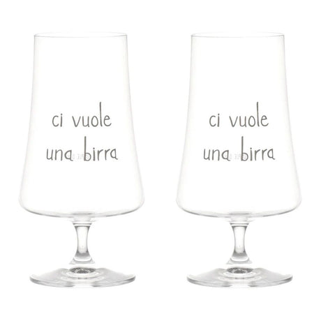 Set di due calici per birra con scritta "ci vuole una birra".