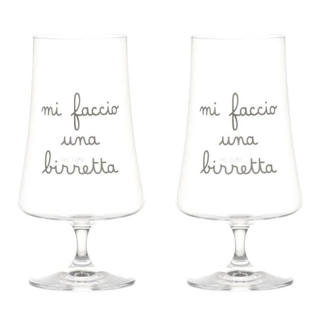 Set di due calici per birra con scritta "mi faccio una birretta".