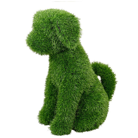 Cane decorativo seduto rivestito in prato sintetico verde h 50 cm.