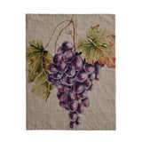 Canovaccio in lino naturale con disegno ad acquarelli di un grappolo d'uva rossa.