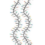 Catena luminosa da 1272 micro LED multicolor con cavo nero su sfondo bianco.