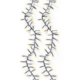 Catena luminosa da 2208 micro LED color champagne con cavo nero su sfondo bianco.