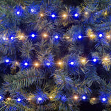 Catena con micro LED bianco caldo alternati a piccole sfere di 1 cm di diametro con luce blu.