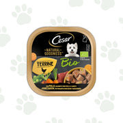 Vaschetta di cibo umido per cani Cesar Terrine Bio pollo, piselli e carote.