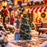 Statuetta in resina di un albero di Natale alta 6,5 cm per villaggetti natalizi ambientato in un villaggio Lemax.