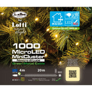 Scatola del cavo luci 1000 micro LED minicluster bianco caldo con cavo verde.