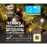 Scatola del cavo luci 1000 micro LED minicluster bianco caldo con effetto flash LED e con cavo argento.