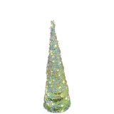 Cono decorativo natalizio bianco iridescente illuminato da luci LED bianco caldo alto 60cm.