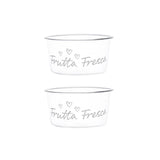 Set di due coppette in vetro con scritta "frutta fresca".