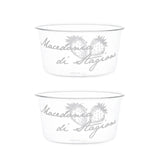 Set di due coppette in vetro con scritta "macedonia di stagione".