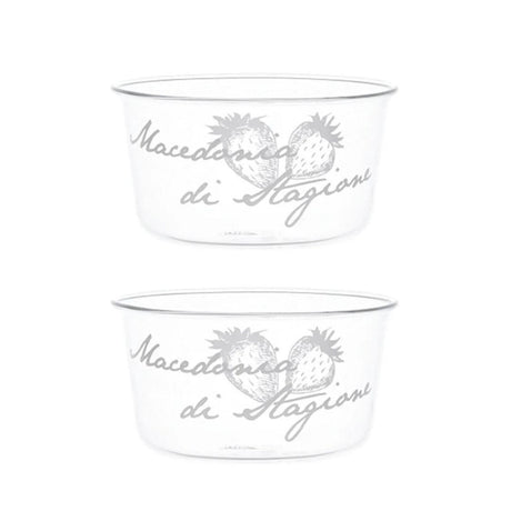 Set di due coppette in vetro con scritta "macedonia di stagione".