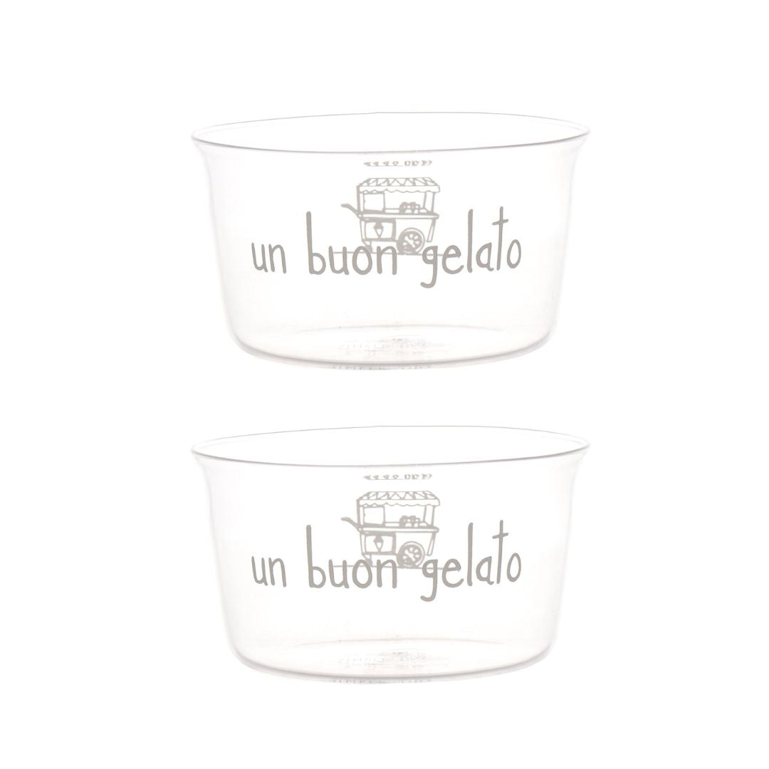 Set di due coppette in vetro con scritta "un buon gelato".