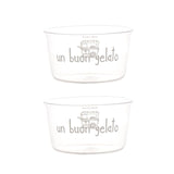 Set di due coppette in vetro con scritta "un buon gelato".