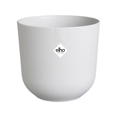 Piccolo coprivaso in plastica riciclata di colore bianco con diametro 11 cm.
