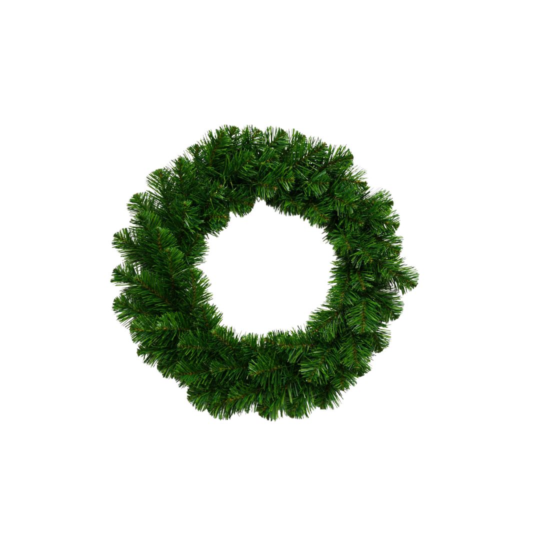Corona natalizia in PVC con diametro 45 cm su sfondo bianco.