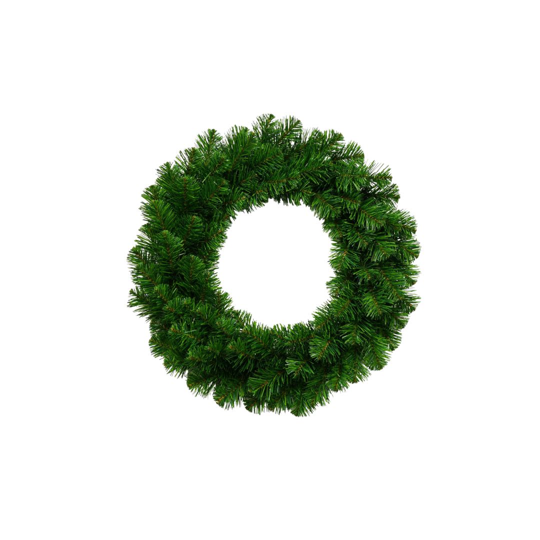 Corona natalizia in PVC con diametro 60 cm su sfondo bianco.