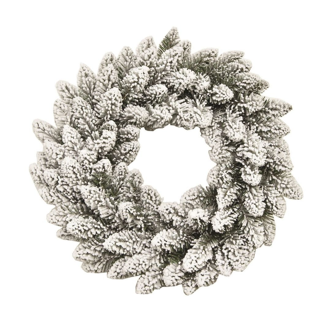 Corona natalizia innevata in PVC diametro 55 cm per decorazioni da interno