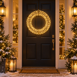 1Corona luminosa oro champagne con micro LED a luce calda sulla porta d'ingresso