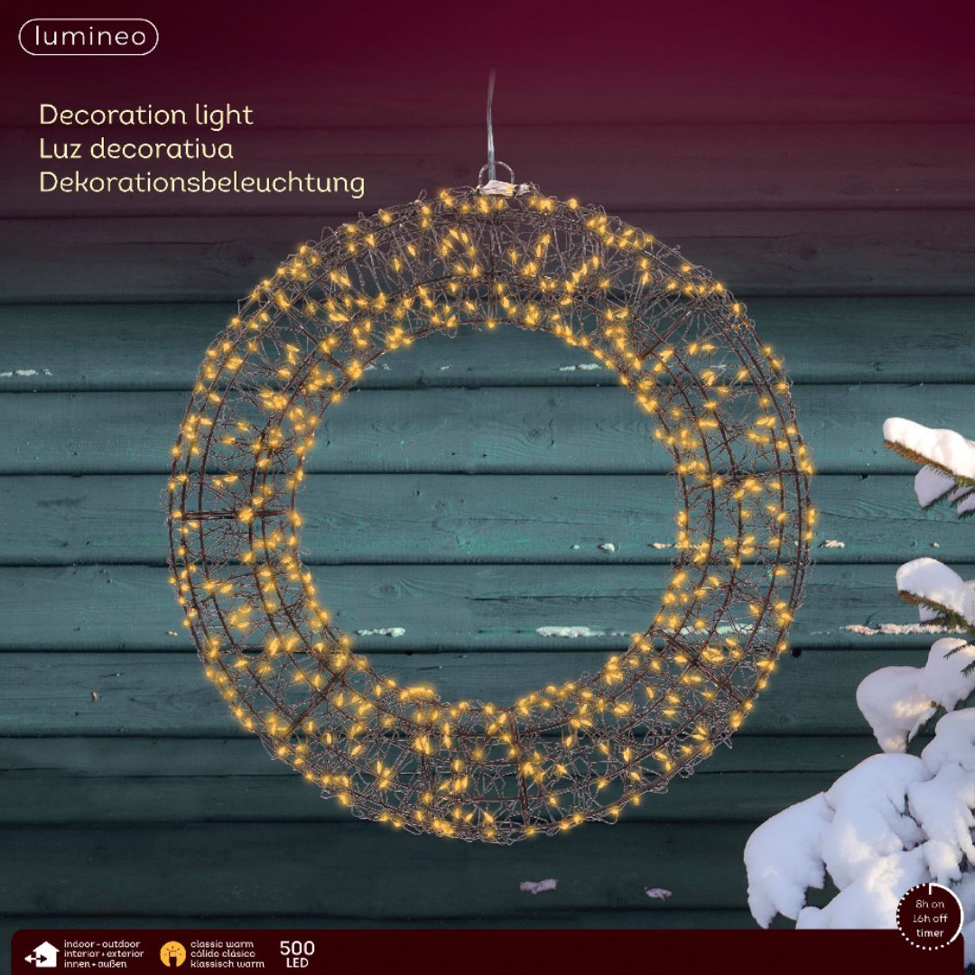 Confezione della ghirlanda Lumineo da 38 cm con 300 microled per decorazione natalizia.
