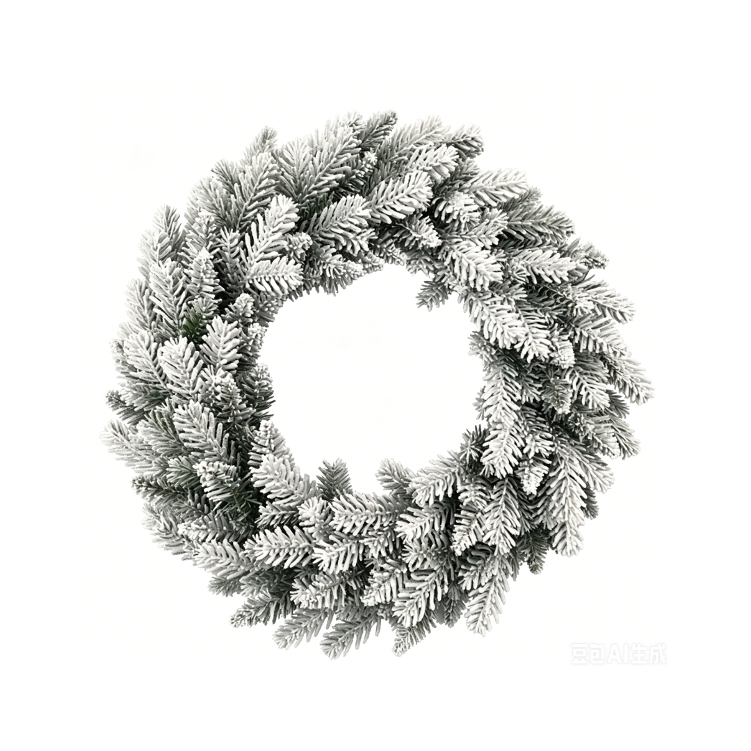 Corona natalizia innevata con folti rami effetto abete ricoperti da un intenso effetto neve