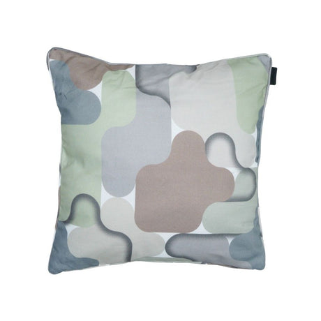 Cuscino arredo 50x50 cm con fantasia astratta verde salvia, grigio e beige.