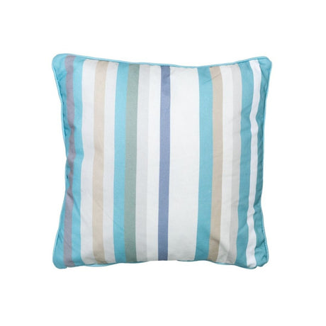 Cuscino arredo 50x50 cm a righe verticali azzurro, beige e grigio.